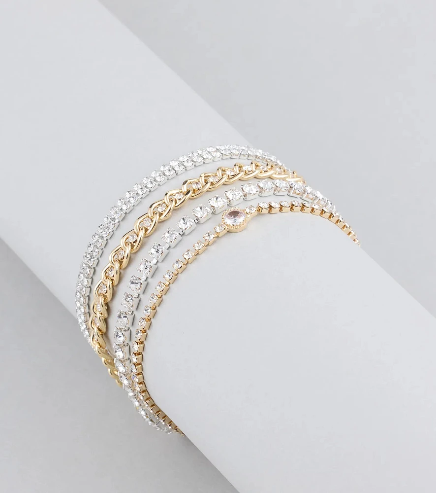Exquisite Sparkle Rhinestone Four-Pack Bracelet Set