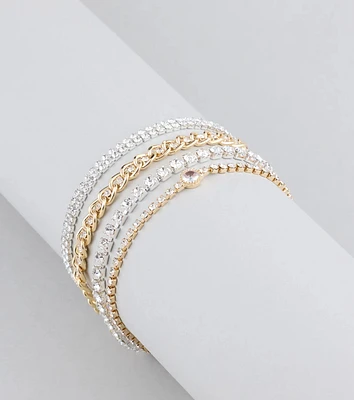 Exquisite Sparkle Rhinestone Four-Pack Bracelet Set