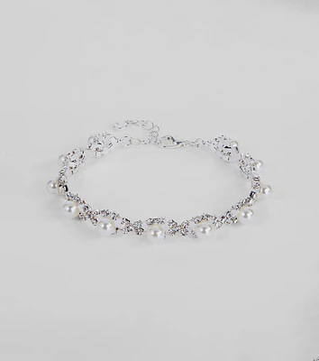 Chic Elegance Rhinestone And Pearl Dainty Bracelet
