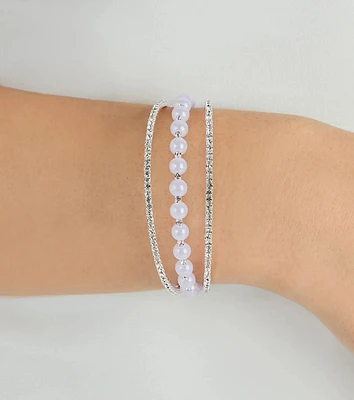 Forever Glamorous Rhinestone And Pearl Cuff Bracelet