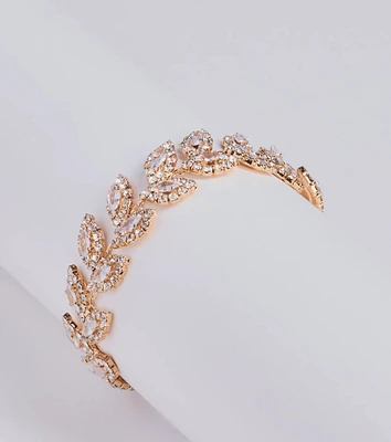 Elevated Glam Rhinestone Leaf Clasp Bracelet