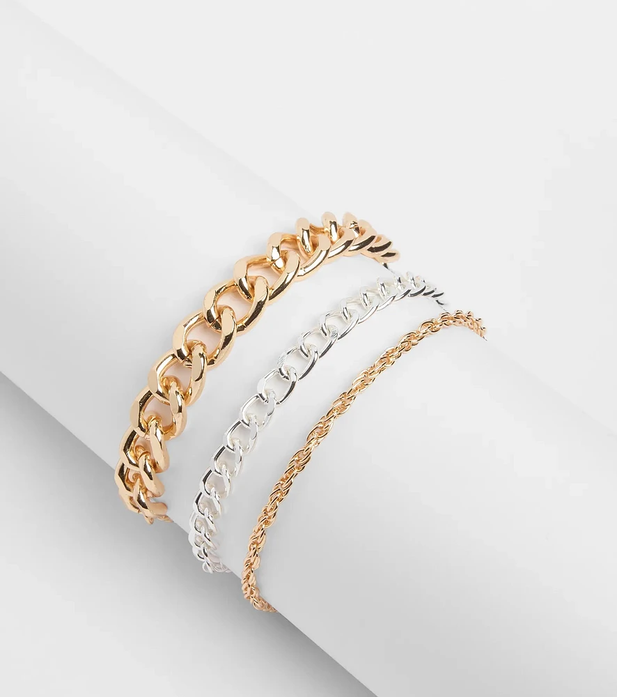 Stacked Up Three Piece Chain Bracelet Set