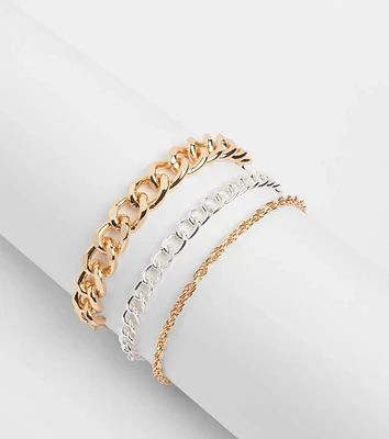 Stacked Up Three Piece Chain Bracelet Set