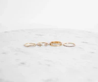 8Pk Dainty Rhinestone Cross Ring Set