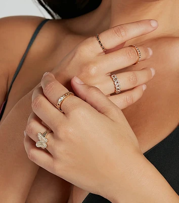 Cutest Glam Rhinestone Butterfly Ring Set