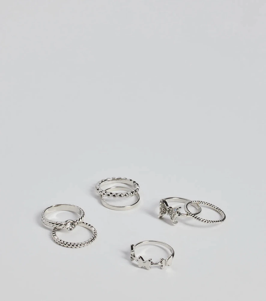 So Adorable Butterfly And Bow Rhinestone Ring Set