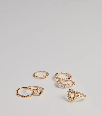 Romance Rhinestone Heart Six Ring Pack