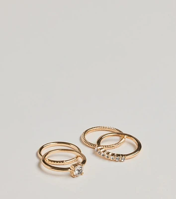 Dainty Shine Rhinestone Ring Four-Pack