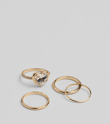 Stole My Heart Rhinestone Four-Pack Ring Set