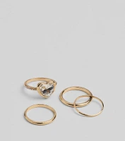 Stole My Heart Rhinestone Four-Pack Ring Set