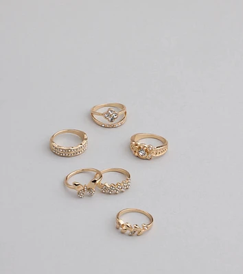 Take A Bow Rhinestone Eight Pack Ring Set