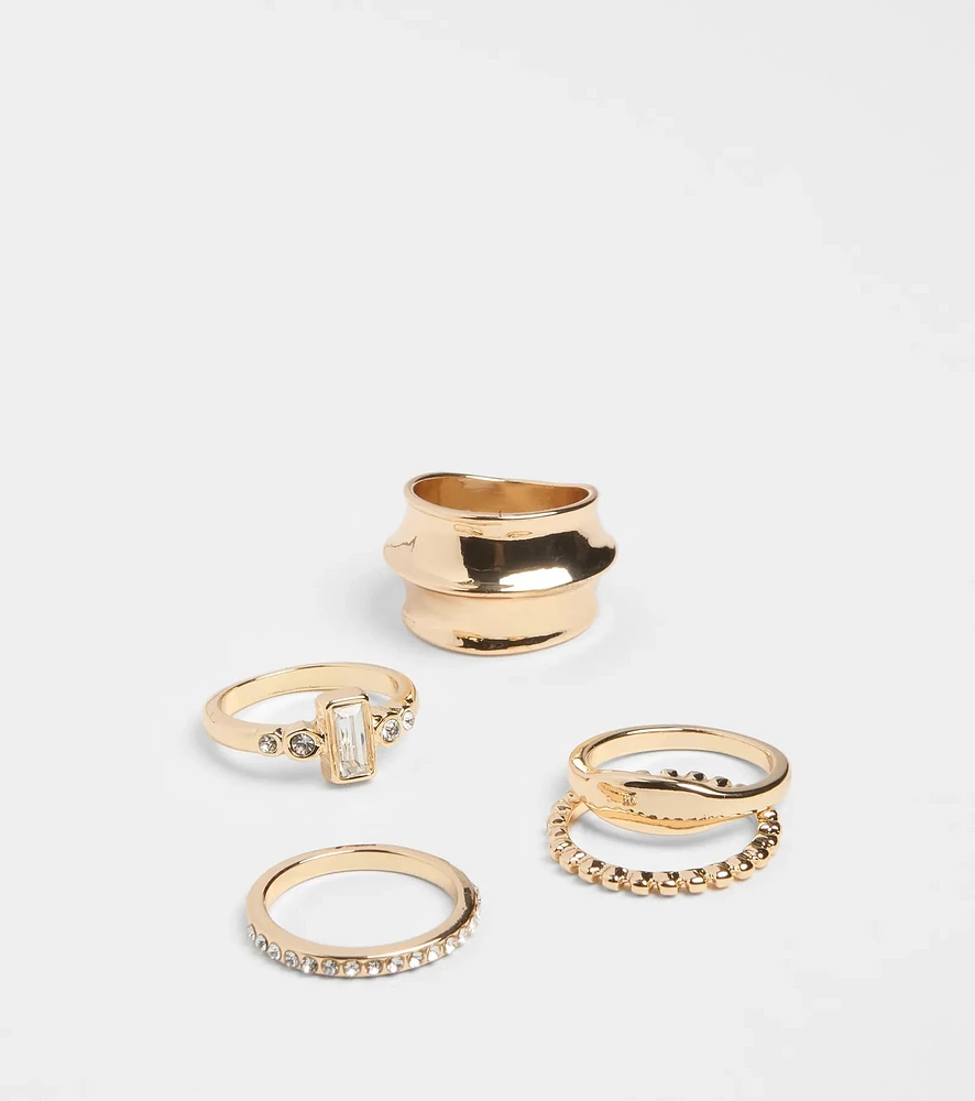 Feelin' Bold Rhinestone Ring Set