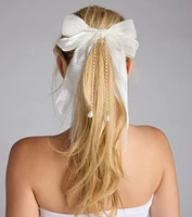 Ever So Charmed Hair Bow With Pearl Chain