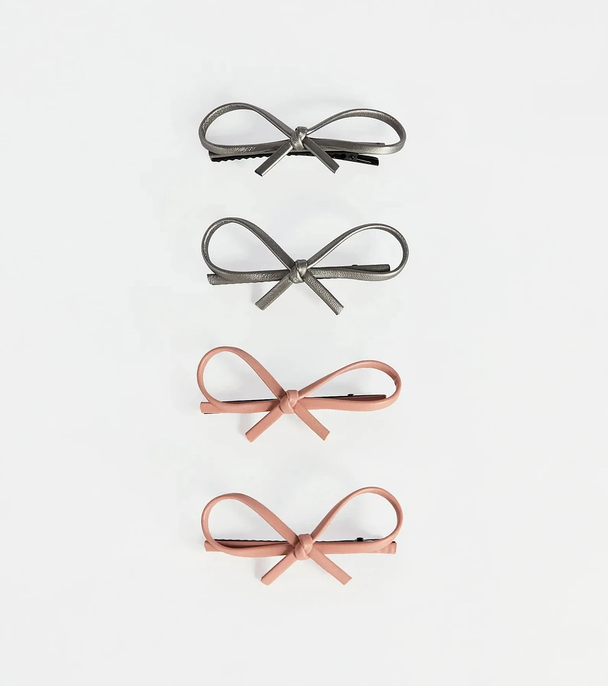 Sleek Chic Faux Leather Hair Bow Clip Set