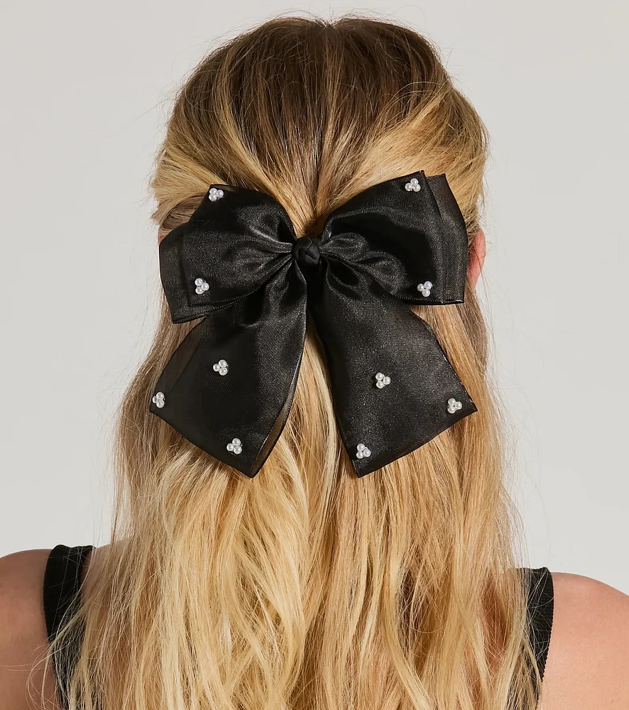 Feminine Charm Pearl Detail Hair Bow Barrette