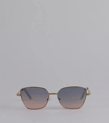 Too Glam To Shade Square Rhinestone Trim Sunglasses