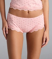 Sweet As Cherries Lace Trim Pajama Shorts