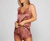 Sweet Lace Trim Satin Pajama Set