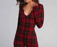 Plaid Pajama Romper And Socks Set