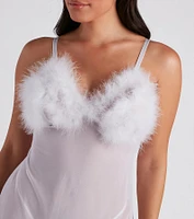 Such A Flirt Feather Trim Babydoll Dress And Panty Set