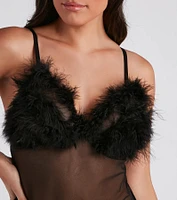 Such A Flirt Feather Trim Babydoll Dress And Panty Set