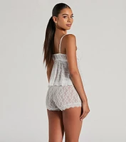 Sexy Spark Sheer Lace Pajama Top And Boyshorts Set