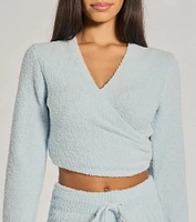Cozy Life Chenille Knit Wrap-Front Crop Top