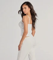 Sleeping V-Neck Pointelle Pajama Crop Top
