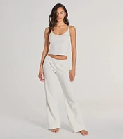 Sleeping V-Neck Pointelle Pajama Crop Top