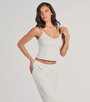 Sleeping V-Neck Pointelle Pajama Crop Top