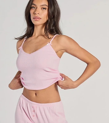 Sleeping V-Neck Pointelle Pajama Crop Top