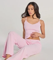 Sleeping V-Neck Pointelle Pajama Crop Top