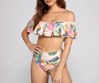 Tropical Paradise Ruffled Bikini Top
