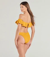 Sunny Dream Ruffled Off-The-Shoulder Bikini Top