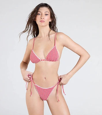 Flirty Babe Gingham Print Side Tie Bikini Bottoms