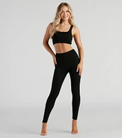 Casual Seamless Knit Crop Top And Leggings Set