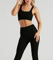 Casual Seamless Knit Crop Top And Leggings Set