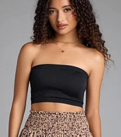 Casual Staple Ribbed Knit Bandeau Top