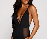 Stylish Plunge One Piece Caged Swimsuit