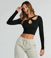 Crossed Style Cutout Long Sleeve Crop Top
