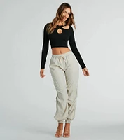 Crossed Style Cutout Long Sleeve Crop Top