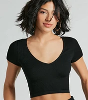 Stylish Essential Short Sleeve Knit Crop Top