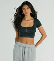 Perfect Muse Short Sleeve Henley Crop Top
