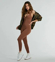 Weekend Cozy Henley Button Skinny Leg Jumpsuit