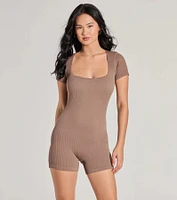 Lounge Moments Basic Short Sleeve Rib Knit Romper