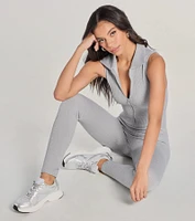 Off Duty Chic Sleeveless Collared Zip-Up Catsuit