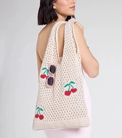 Simply Sweet Cherry Crochet Knit Tote Bag