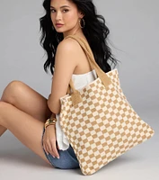 Style in Check Straw Tote Bag