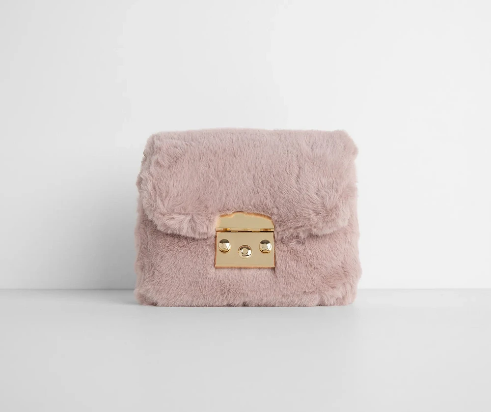 Pink Aesthetic Faux Fur Cross-body Purse