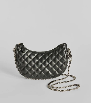 Side To Side Chain Faux Leather Handbag
